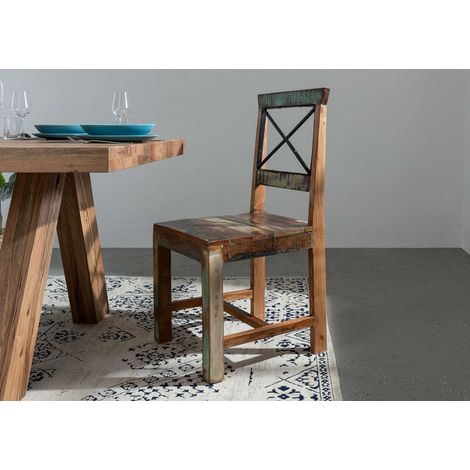 Holzstuhl Altholz mehrfarbig lackiert 2er Set montiert NATURE OF SPIRIT 26 (1/3)