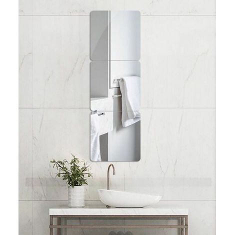Miroir mural autocollant en verre rectangle, décoratif auto-adhésif pour la maison, chambre, salon et porte, finition givrée (1/4)