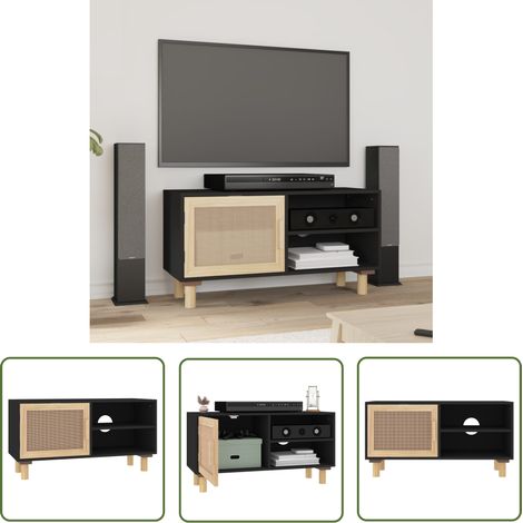 Furniture Limited - Meuble TV Noir 80x30x40 cm Bois de pin massif (1/5)