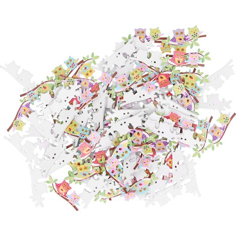 100 Boutons en Bois Motif Chouette Cartoon pour Loisirs Créatifs Décoration Vêtements (1/5)