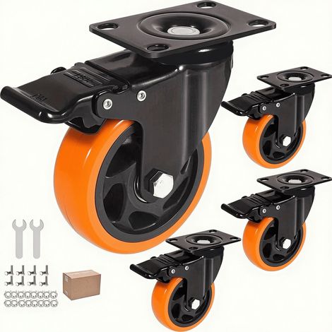 Roues porteuses robustes de 125 mm avec freins, accessoires de montage inclus, roulettes pivotantes, roulettes de transport, rotation à 360° jusqu'à 720 kg, portabilité pour le transport de meubles et