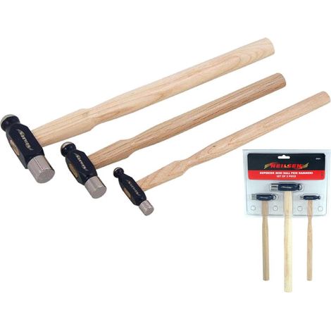 Neilsen 3pc Wooden Handle Pin Hammer Cross Ball Pein Tack Small Lightweight Set
