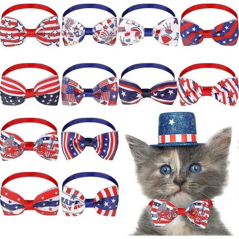 Set mit 12 verstellbaren Krawatten für Hunde und Katzen, patriotisches Muster und Flaggenmotiv, für Welpen und andere Haustiere. (1/5)