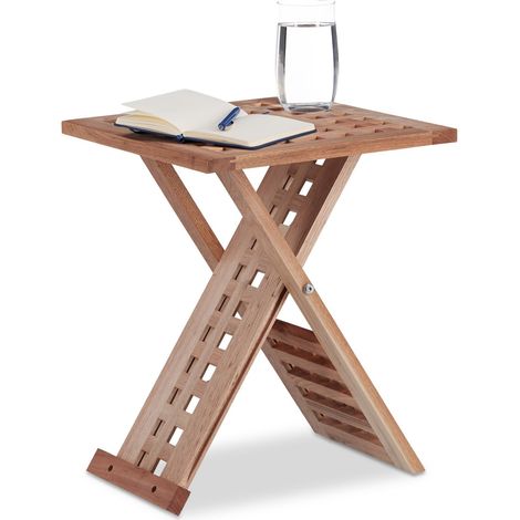 Table d’appoint Pliante Table Basse Bois de Noyer Table de Chevet Salon HxlxP: 40,5 x 33 x 33 cm, Nature (1/5)