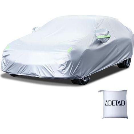 LOETAD Car Cover Outdoor Waterproof Protective Car Cover for Car, Anti-UV, Dust, Wind, Snow Frost, Winter 470 x 180 x 150 cm – Silver (1/5)