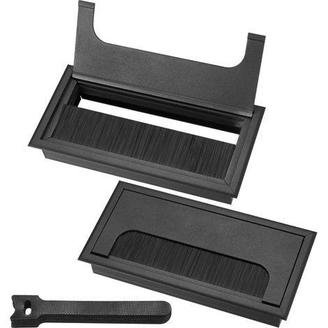 Stück versenkte Kabeldurchführungen für Schreibtische, Kabelauslass für die versenkte Montage an Schreibtischen, Kabelorganisator, mit Bürstendichtung, 10 Stück Kabelbinder (Schwarz, 160x80mm) (1/5)