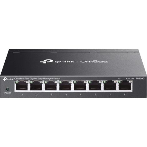Switch réseau TP-Link Omada ES208G, administrable, Gigabit Ethernet L2 (10/100/1000), noir