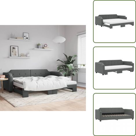 Sofá cama con cama nido - vidaXL Sofá cama nido con colchón tela gris oscuro 80x200 cm - Sofá cama gris oscuro