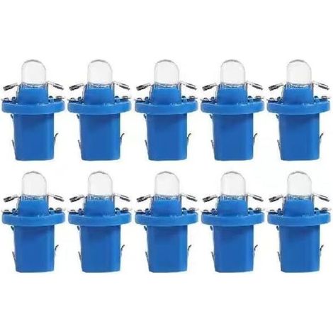 Confezione da 10 lampadine LED T5 con portalampada, 12V BAX10d B8.5D, lampadine per cruscotto auto e moto - Blu