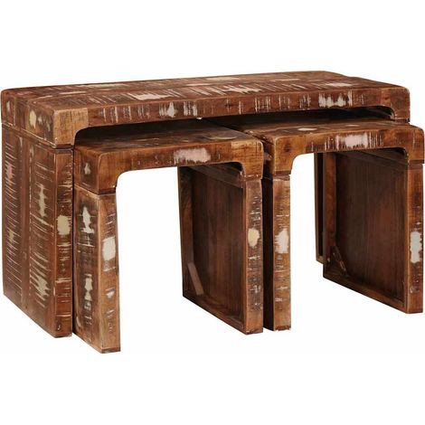 Table Gigogne 3 pcs Marron Bois Recyclé Solide