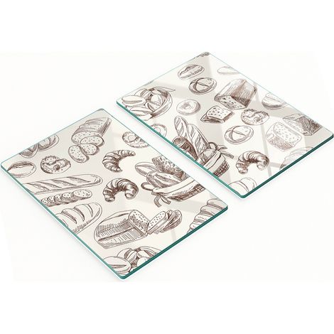 Juego de tablas de cocina de vidrio templado con estampado de pan, 2 x 40 x 52 cm.