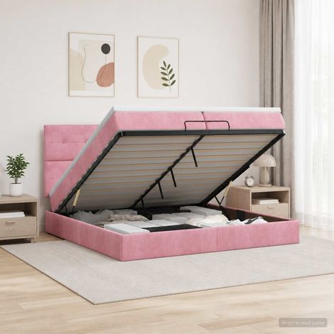 vidaXL Lit coffre avec matelas et LED Rose 200 x 200 cm Velours (1/5)