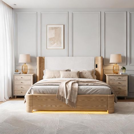 Cadre de lit beige en velours 213,5 x 193,5 x 103,5 cm (1/5)
