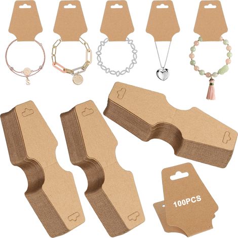 100 présentoirs à bijoux, étiquettes en papier kraft marron, pour boucles d'oreilles colliers bracelets porte-clés (1/5)