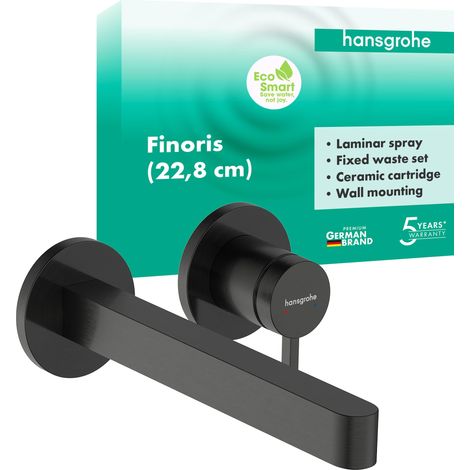 Mitigeur lavabo encastré avec garniture de vidage, Robinet de salle de bain avec longueur sous bec 22,8 cm, max. 5l/min, Noir chromé brossé, 76050340 (1/5)