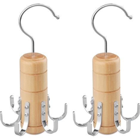 Lot de 2 cintres en Bois pour Ceinture, 6 Crochets, écharpes, Cravates, Accessoires de Placard, Rotation à 360 degrés (Couleur Bois) (1/5)