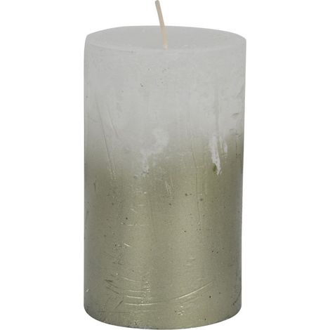 Pillar Candle With Metallic Ombre Base - Paraffin - L7 x W7 x H12 cm - Olive Green/White