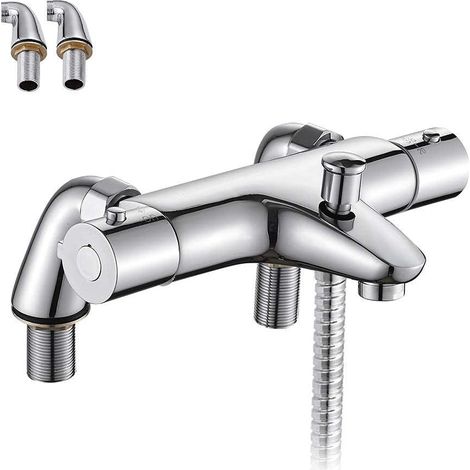 Mitigeur Thermostatique Baignoire, Douche avec Bouton de Sécurisé à 38°C, Robinets de douche Thermostatique pour Baignoire, Laiton, Anti-brûlureC