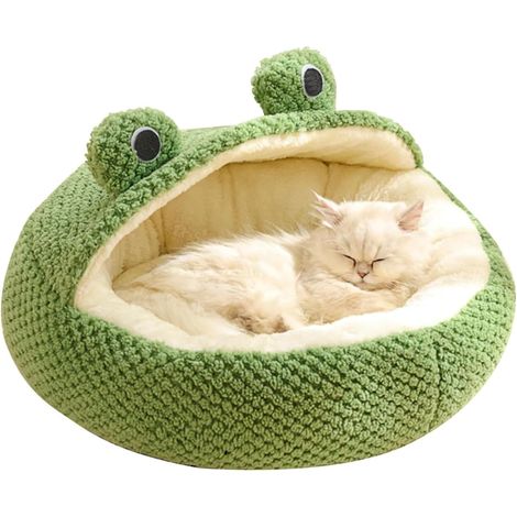 Lit pour Chat, Lit Rond Moelleux pour Chat, Maison pour Chats D'Intérieur, Lits pour Cat Forme de Grenouille Chaude et Douce avec Fond Antidérapant, Grotte pour Chats, Chiot et Chien de Petite (1/5)