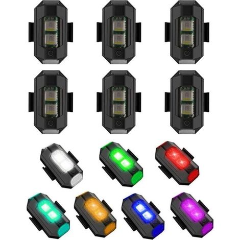 6pcs couleurs LED lumières stroboscopiques, lumières stroboscopiques pour avions, éclairage anti-collision LED lumières signal de nuit, mini lampe drone, lampe stroboscopique pour voitures, motos, vél