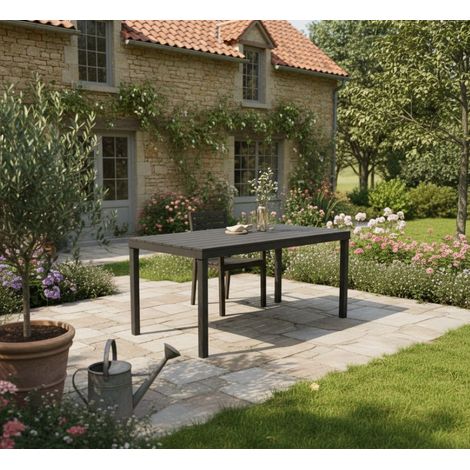 Dmora Mesa de jardín Vasto, Mesa de comedor rectangular, Mesa de jardín multiusos para interior y exterior, 100% Made in Italy, Cm 138x78h72, Antracita, con embalaje reforzado (1/4)
