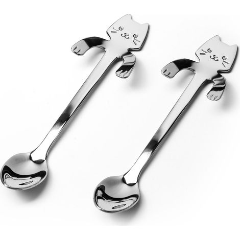 Cucharas con forma de gato, 2 unidades, plateadas (1/5)