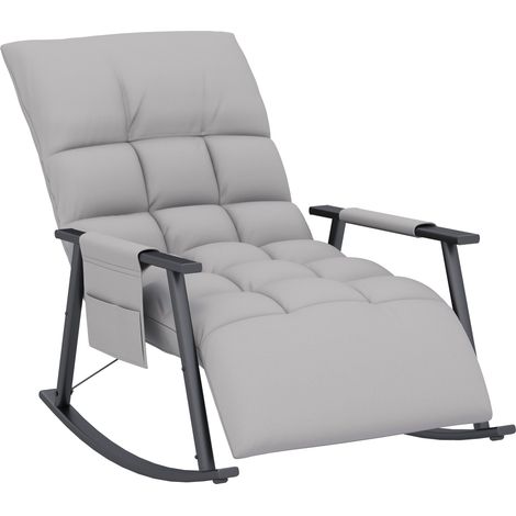 Silla mecedora reclinable con reposapiés, microfibra gris, estructura de acero, 134 x 60 x 70 cm (1/5)
