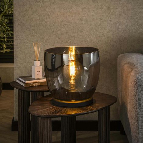 Lampe de salon moderne avec vasque en verre gris fumé 32 cm NIAGARA (1/5)