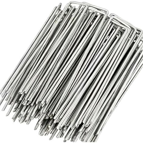 Tuteurs de jardin, galvanisés, design en U pour gazon artificiel, Gris clair-a, 50pcs, 10X4CM (1/2)