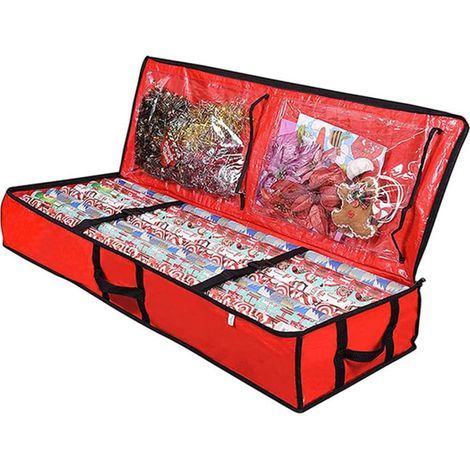 Caja organizadora para envolver regalos de Navidad, con separador elástico y bolsillo, fabricada en tela resistente (para colocar debajo de la cama).