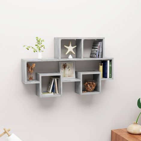 Étagère murale Étagère de Rangement - Meuble de rangement forme d'auto Gris béton 82x15x51 cm Aggloméré BV968879 - BonneVie (1/5)