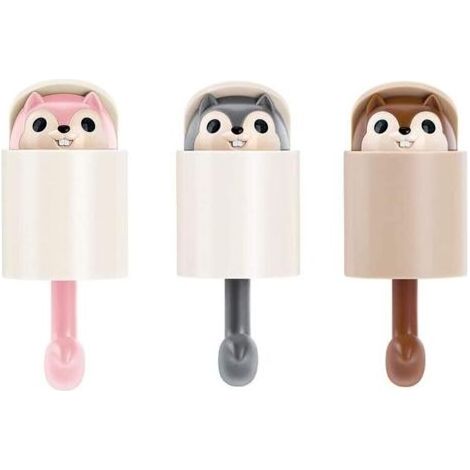 3-teiliges Eichhörnchen-Haken-Set, Klebehaken für Kinder, Handtuchhaken, Klebehaken, Wandhaken in Tierform, für Kleider, Mäntel, Handtücher, Schlüssel, Taschen, Hüte (1/5)