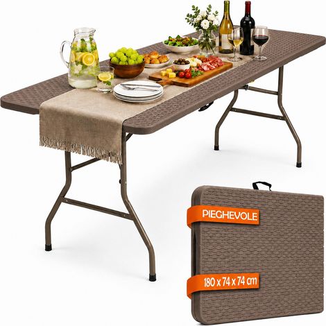 Tavolo Pieghevole Tortora Polyrattan Resistente Tavolino da Esterno 180x74x74cm (1/5)