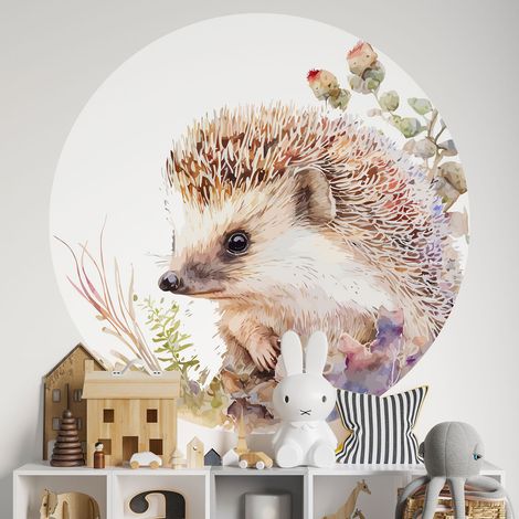 Sticker mural rond / cercle Enfants - Hérisson - Diamètre 70 cm - Adhésif + Protection MATE (1/2)