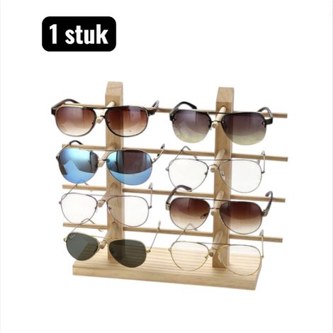 pièce - Étui à lunettes - Présentoir à lunettes en bois massif - Rangement et présentation pour lunettes de soleil et lunettes de lecture - Étagère à double niveau - Peut contenir huit paires de lunet (1/4)