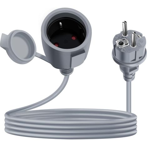 Rallonge Schuko Cable Courte 16A 250V Câble D'extension Schuko Court 2 AC Prise IP44 pour Utilisation Extérieure ou Intérieur (Gris, 3 m) (1/5)