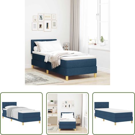 vidaXL Têtière réglable - Lit à ressorts avec matelas Bleu 80 x 200 cm tissu (1/5)