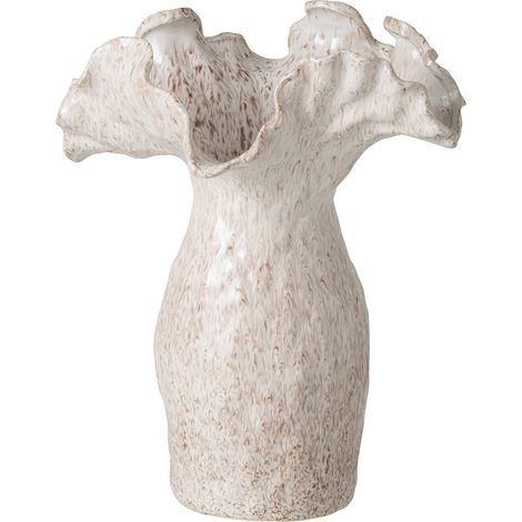 Vase en poterie beige clair à bord ondulé - beige clair moucheté (1/4)