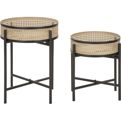 Porta-vasi Fuji in rattan e ferro nero — coppia Ø 40x50 e Ø 35x40 cm