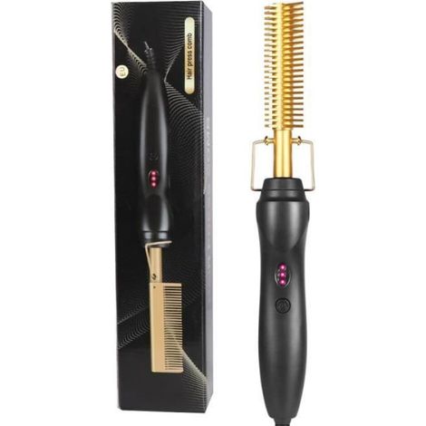 Peigne Chauffant - 2 En 1 Brosse Lisseuse Et Fer À Friser - Pour Cheveux Secs Ou Humides - Température Réglable 160 À 200 °C - 40 W À 59 W - 1 Pièce (1/3)