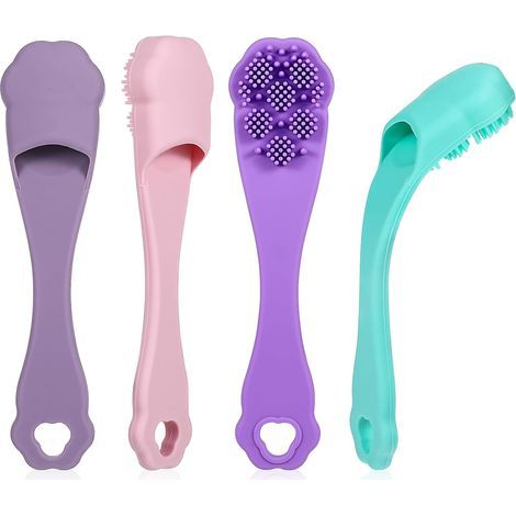 Lot de 4 brosses à dents pour chien - Poils arrondis en silicone de qualité alimentaire - Nettoyage facile des dents - Brosse à dents en silicone de qualité alimentaire pour chiens de petite (1/5)