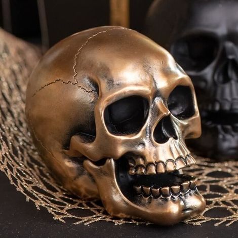 Décoration d'Halloween "Crâne/Tête de Mort" en résine doré or 7 x 10.5 x 9 cm (x1) REF/8075 (1/4)
