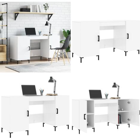 Escritorio madera contrachapada blanco brillante 140x50x75 cm - Escritorio madera contrachapada - Escritorio blanco brillante