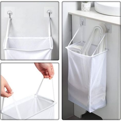 Panier À Linge - Double Compartiment - Pliable Sans Perçage - Pour Salle De Bain Chambre - 40 X 24 X 14 Cm - 2 Pièces (1/4)