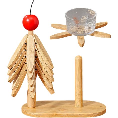 Set De Dessous De Plat En Bois Motif Arbre Tapis Isolant Esthétique Pliable avec Support et Dessous de Plat Chaud en Tissu Pour Assiettes Bols Tasses Boissons Théières Sur Table Et Plan De (1/5)