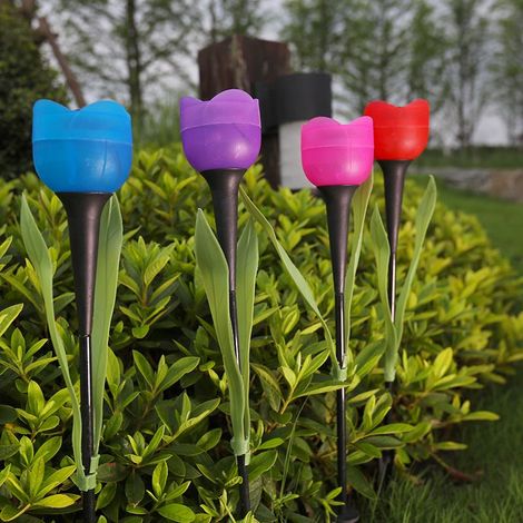 Lot de 4 Lanternes Solaires LED Forme Tulipe – Décoration Florale pour Jardin Terrasse Balcon (1/3)