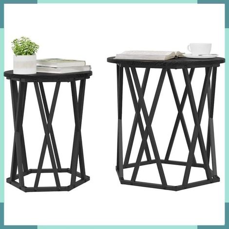 868261 Table basse 2 pcs Chêne noir Bois d'ingénierie et acier (1/5)