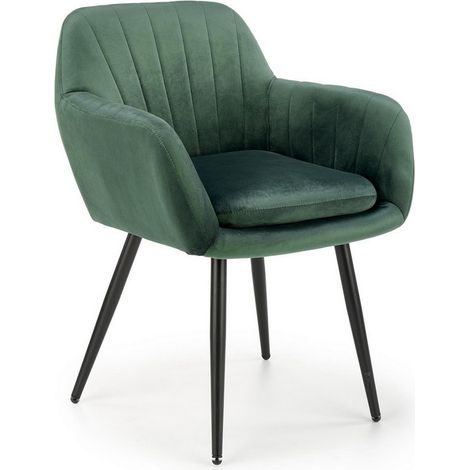 Chaise en velours vert avec coussin d'assise et pieds en métal noir AMY (1/5)