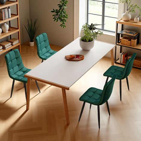 Chaise de salle à manger 4 pièces, chaise de cuisine, chaise rembourrée, chaise design, assise en velours, structure en métal, verte (livraison locale) (1/5)