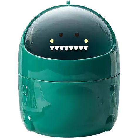 Desktop Trash Can Plastic with Lid Mini Small Cute Shaped for Dining Table Desk Home Office Easy Storage L Green